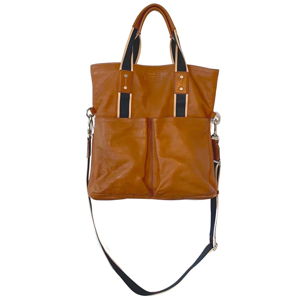 Coach Brown Lambskin Heritage Leather Foldover Tote